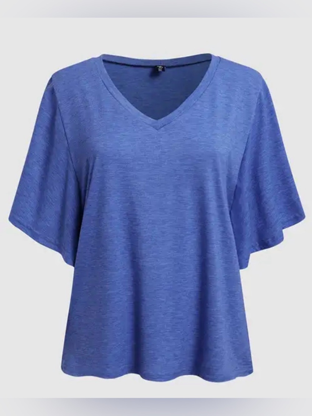 #z1005 - Flamingals Heathered Blue V-Neck Short Flutter Sleeve Tee Shirt Top